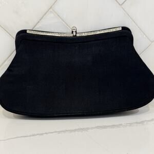 Vintage L & M Spatz Black Faille Rhinestone Frame Clutch